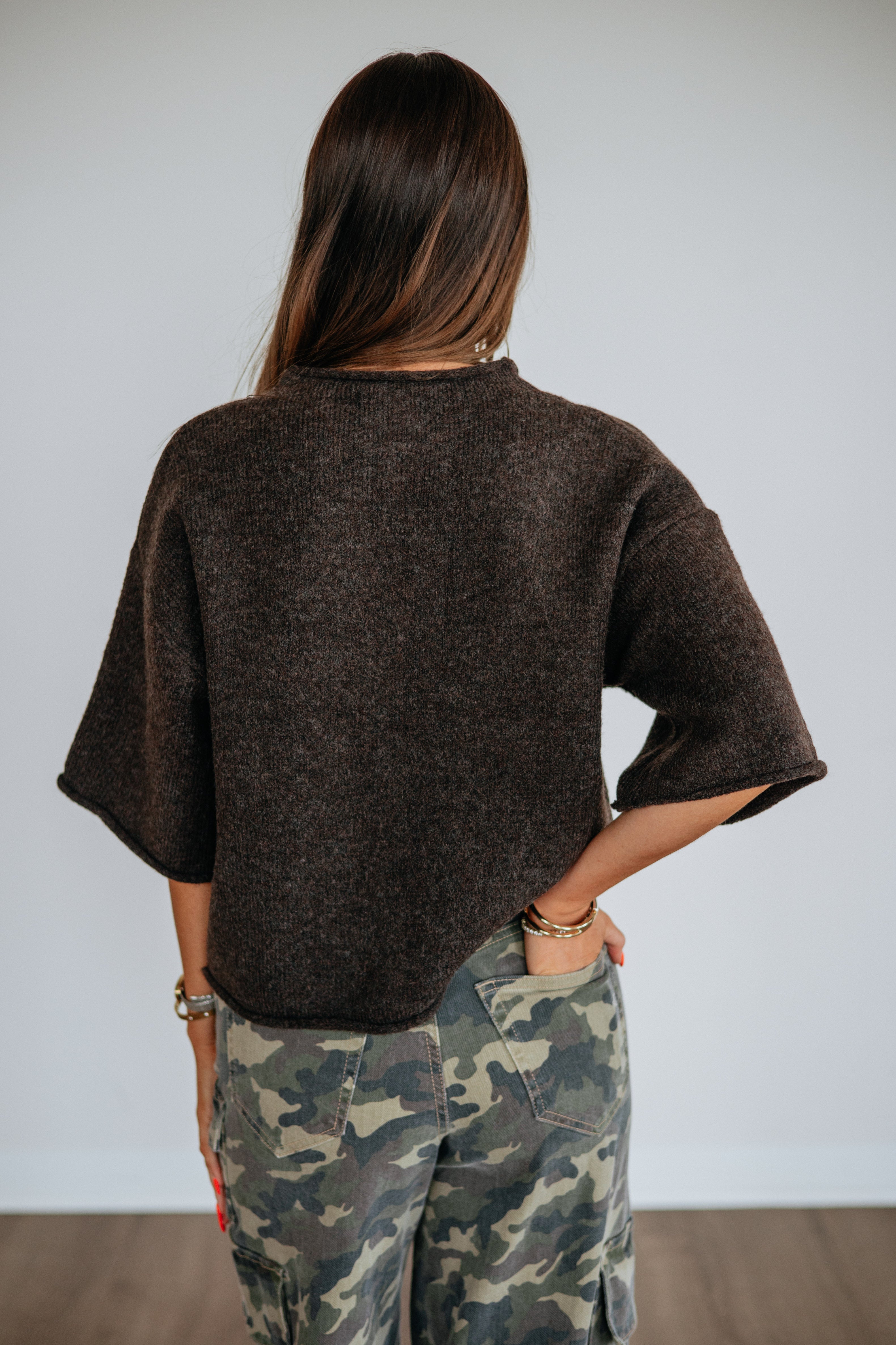 Round Neck Short Sleeve Boxy Sweater Knit Button-Down Cardigan