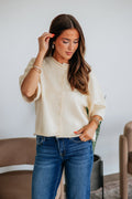 Round Neck Short Sleeve Boxy Sweater Knit Button-Down Cardigan
