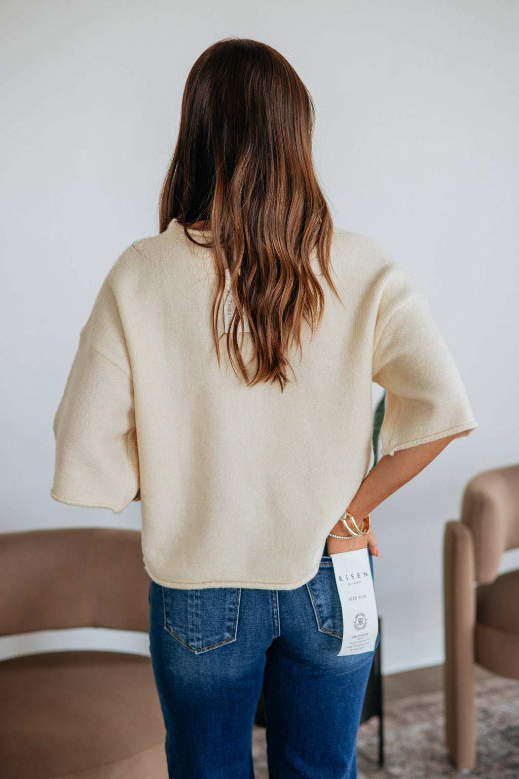 Round Neck Short Sleeve Boxy Sweater Knit Button-Down Cardigan