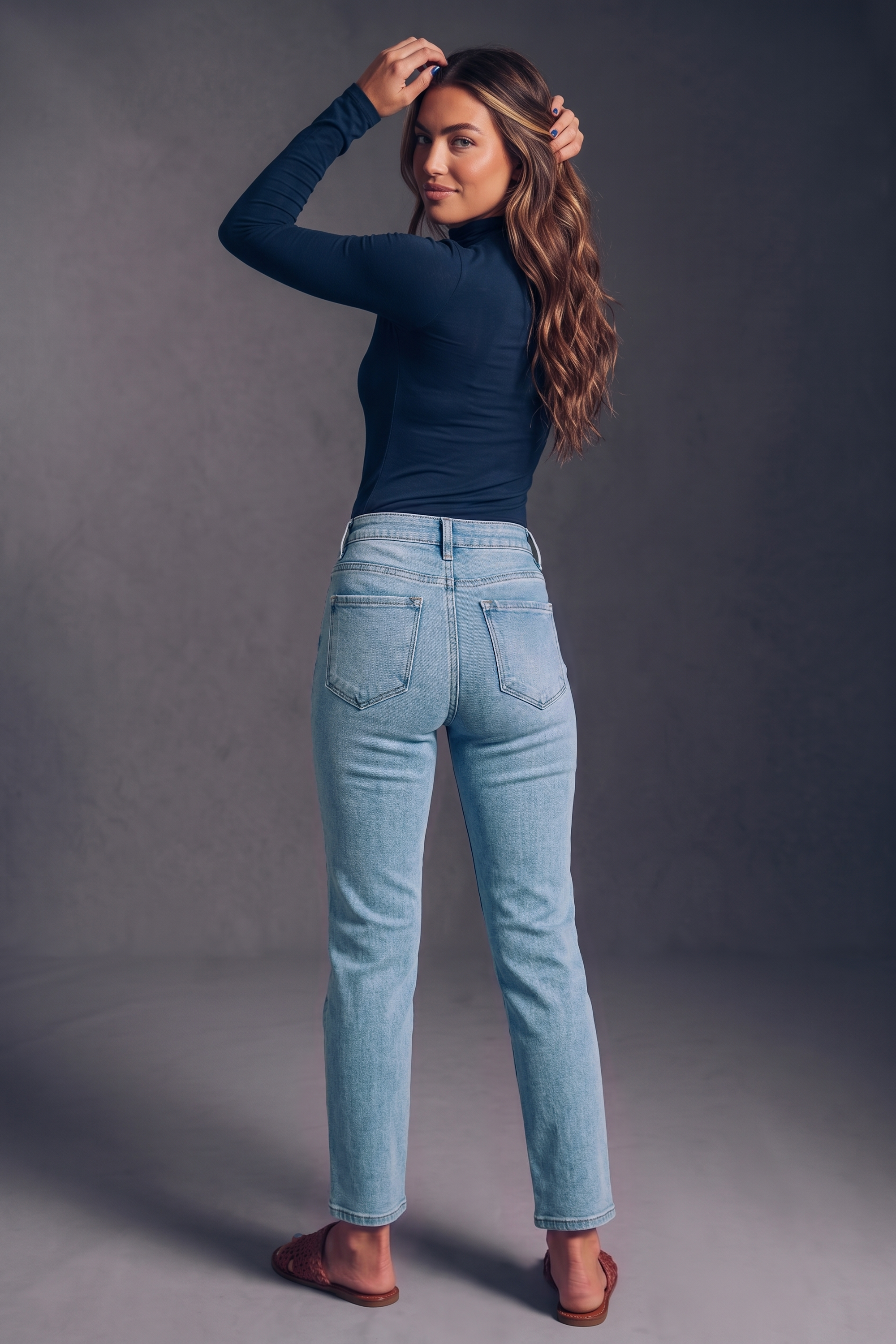 Mid Rise Slim Straight Tummy Control Jeans in Light Wash Cotton