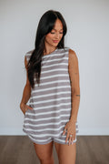 Contrast Stripe Knit Tank & Shorts Two-Piece Set in Taupe