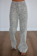High Rise Leopard Print Flare Leg Long Inseam Jeans