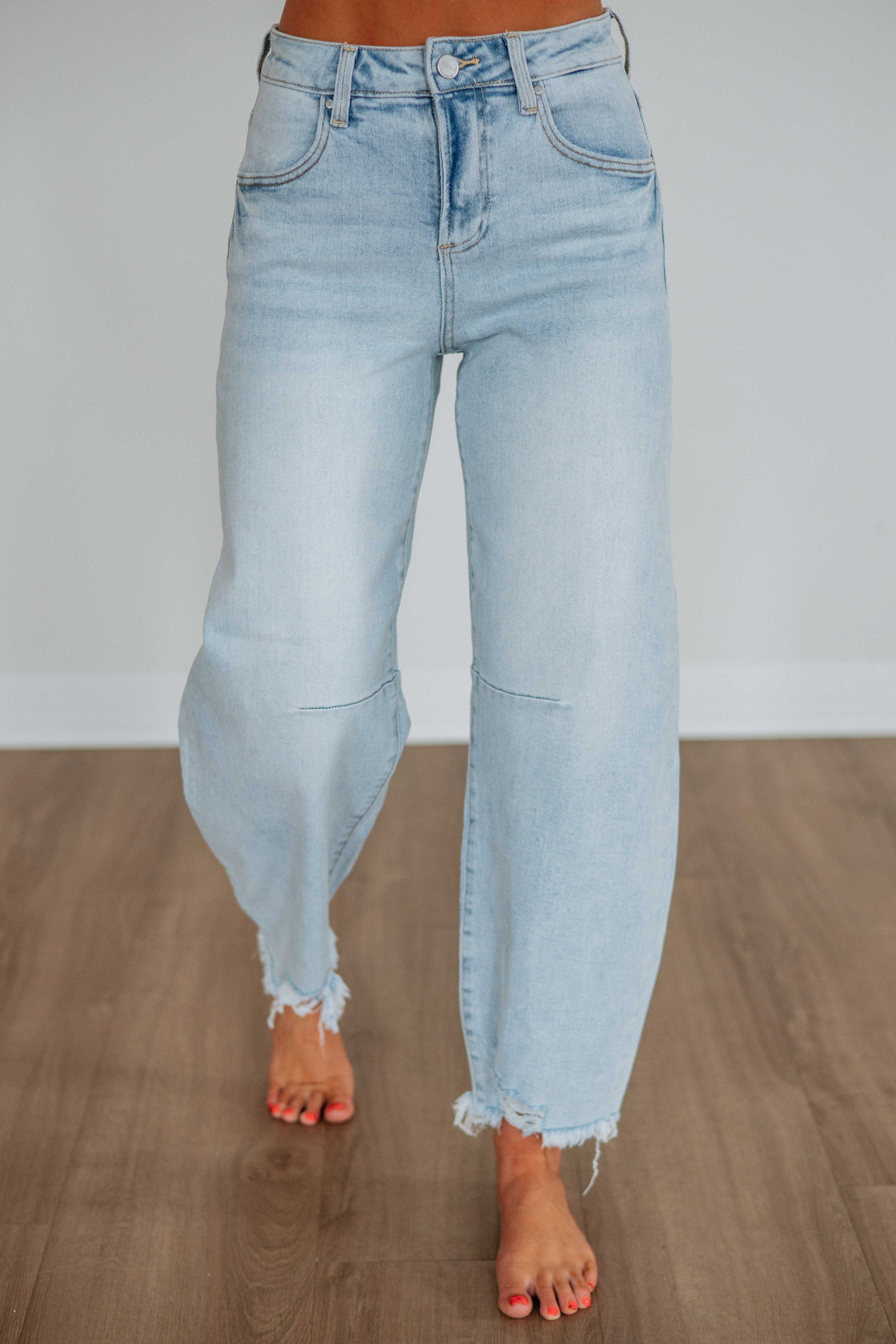 High Rise Barrel Leg Ankle Jeans in Vintage Light Wash Cotton