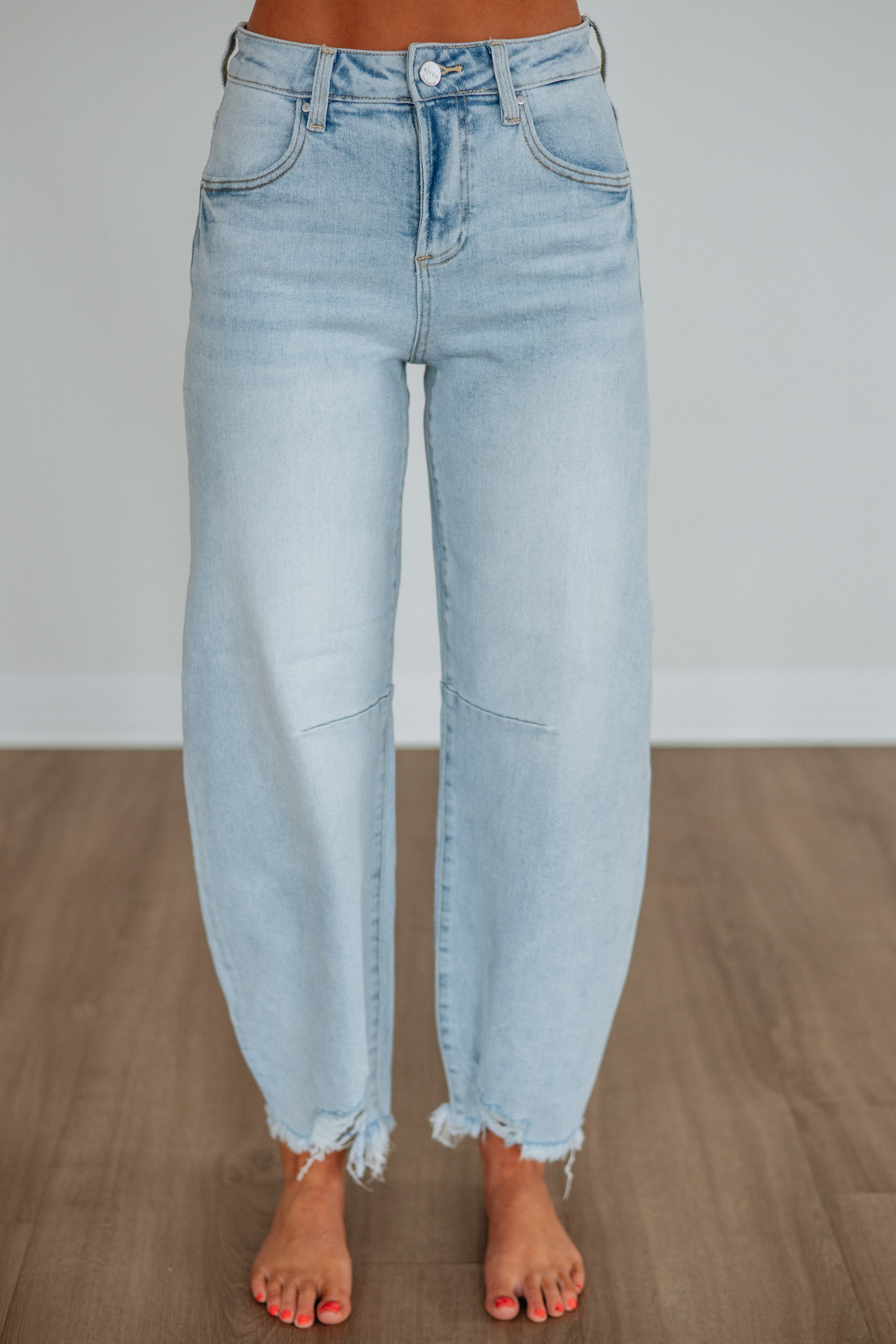 High Rise Barrel Leg Ankle Jeans in Vintage Light Wash Cotton
