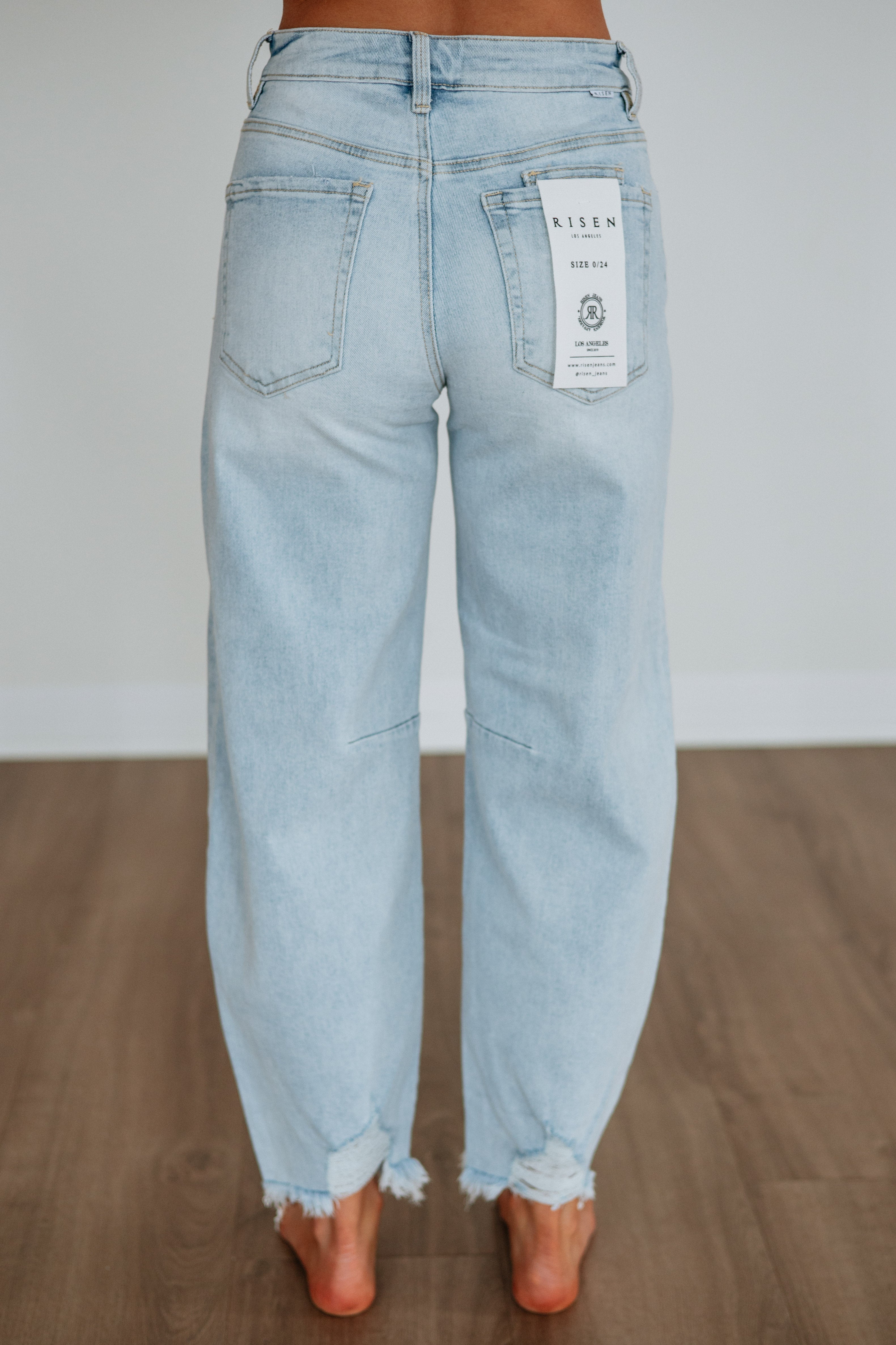 High Rise Barrel Leg Ankle Jeans in Vintage Light Wash Cotton