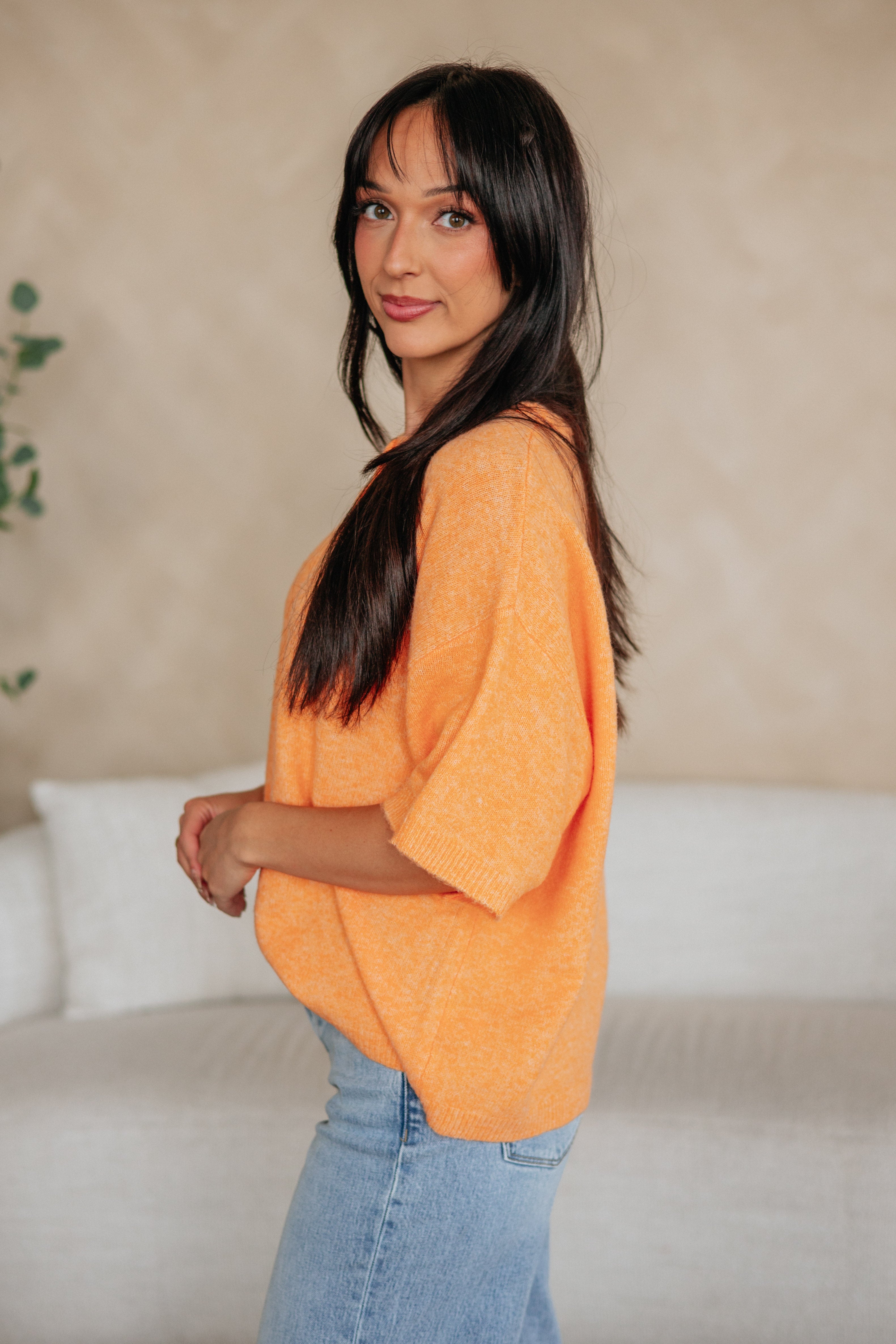 Round Neck Short Sleeve Drop Shoulder Sweater Knit Cardigan