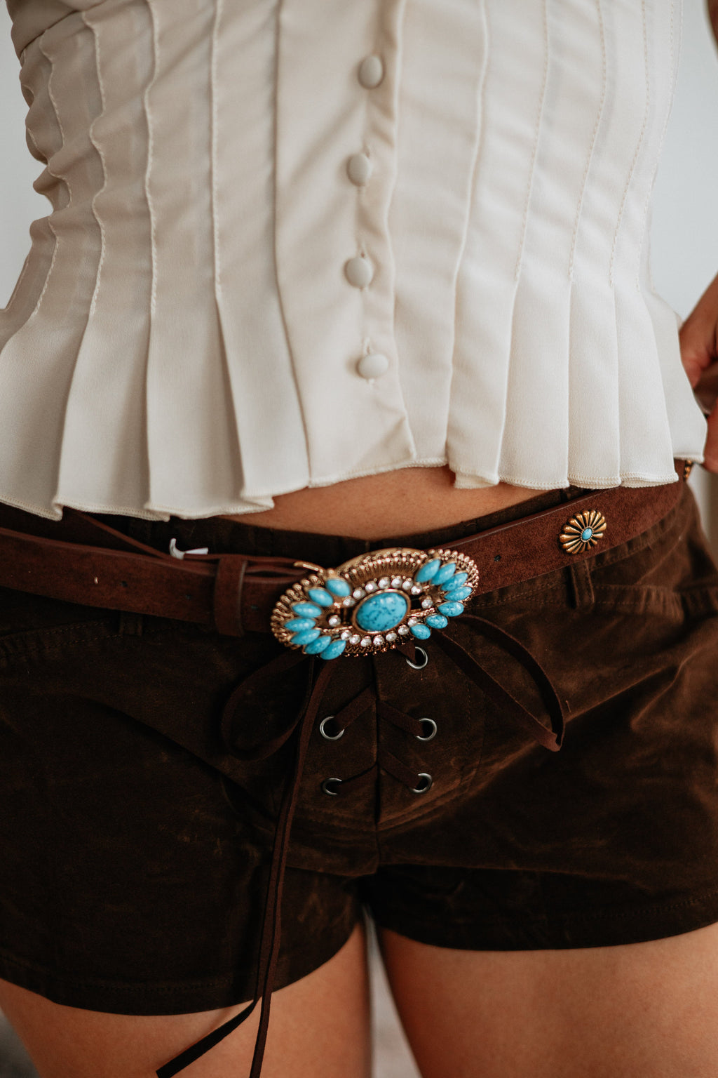 Low Rise Lace-Up Faux Suede Shorts in Espresso