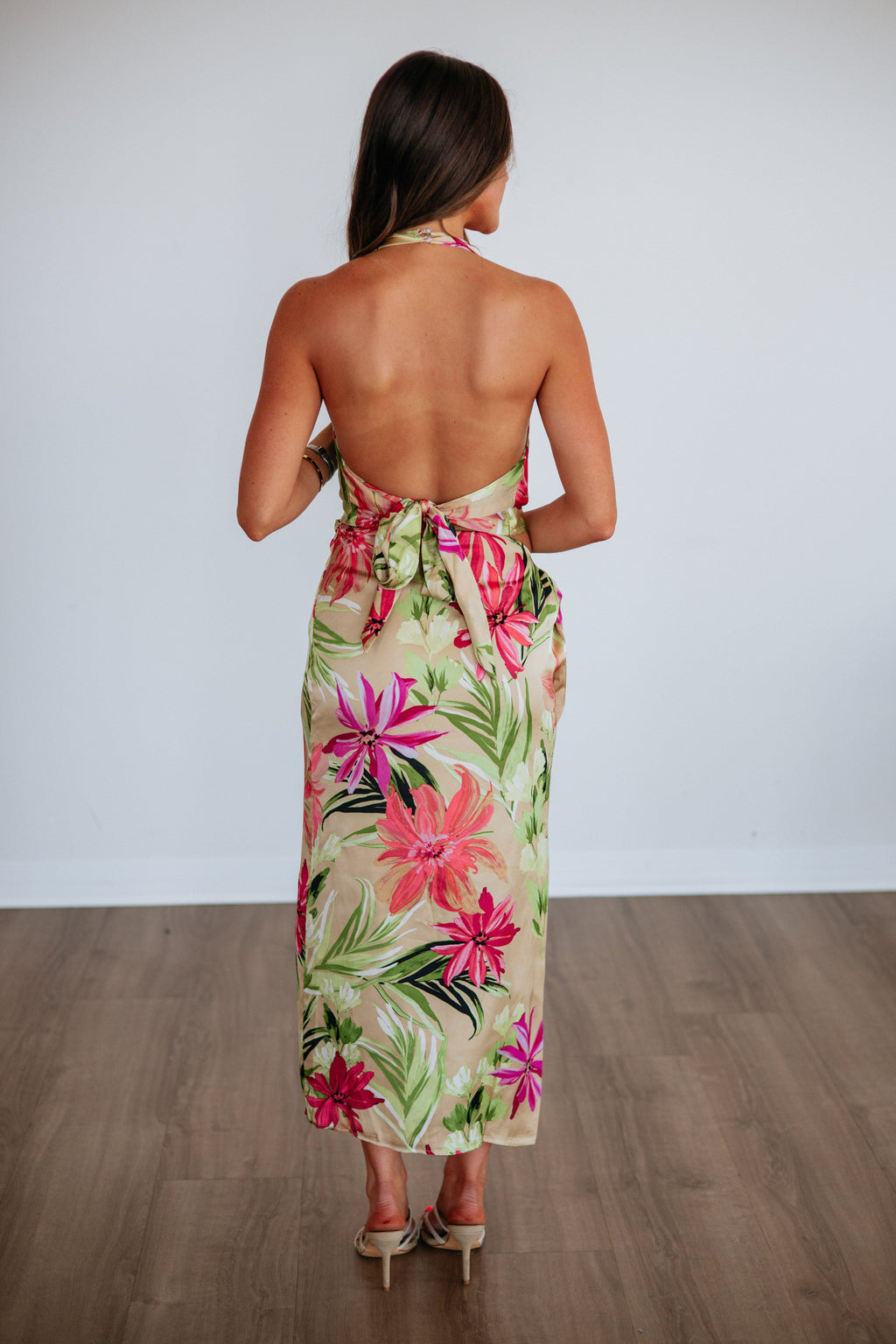 Sarong Wrap Midi Skirt in Sand Mix Polyester
