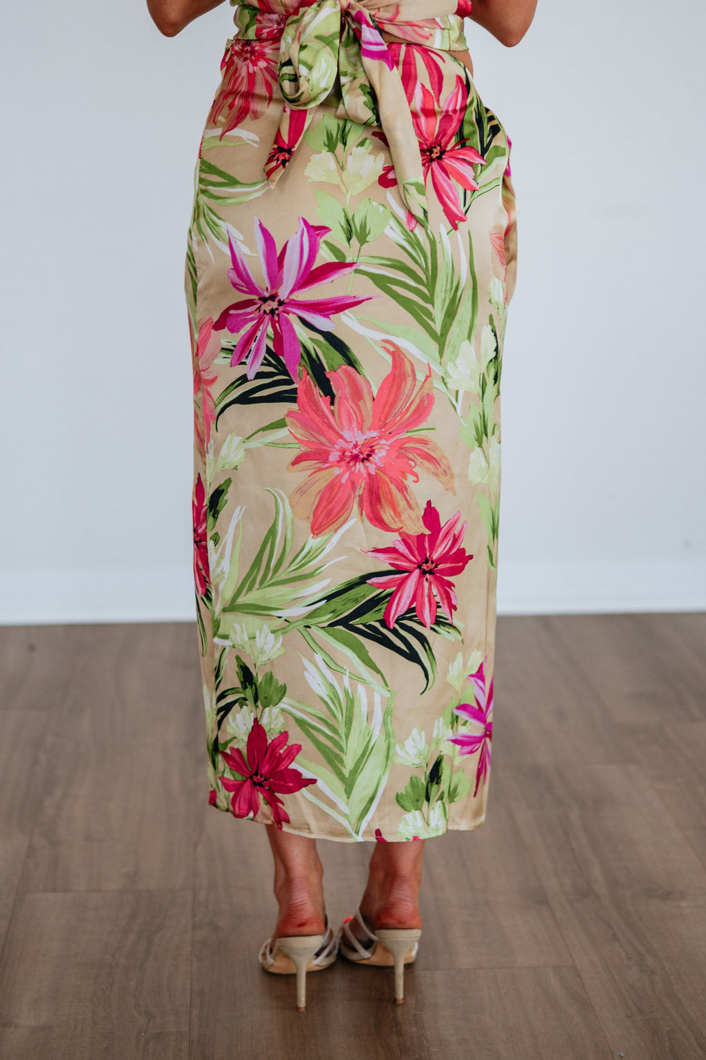 Sarong Wrap Midi Skirt in Sand Mix Polyester