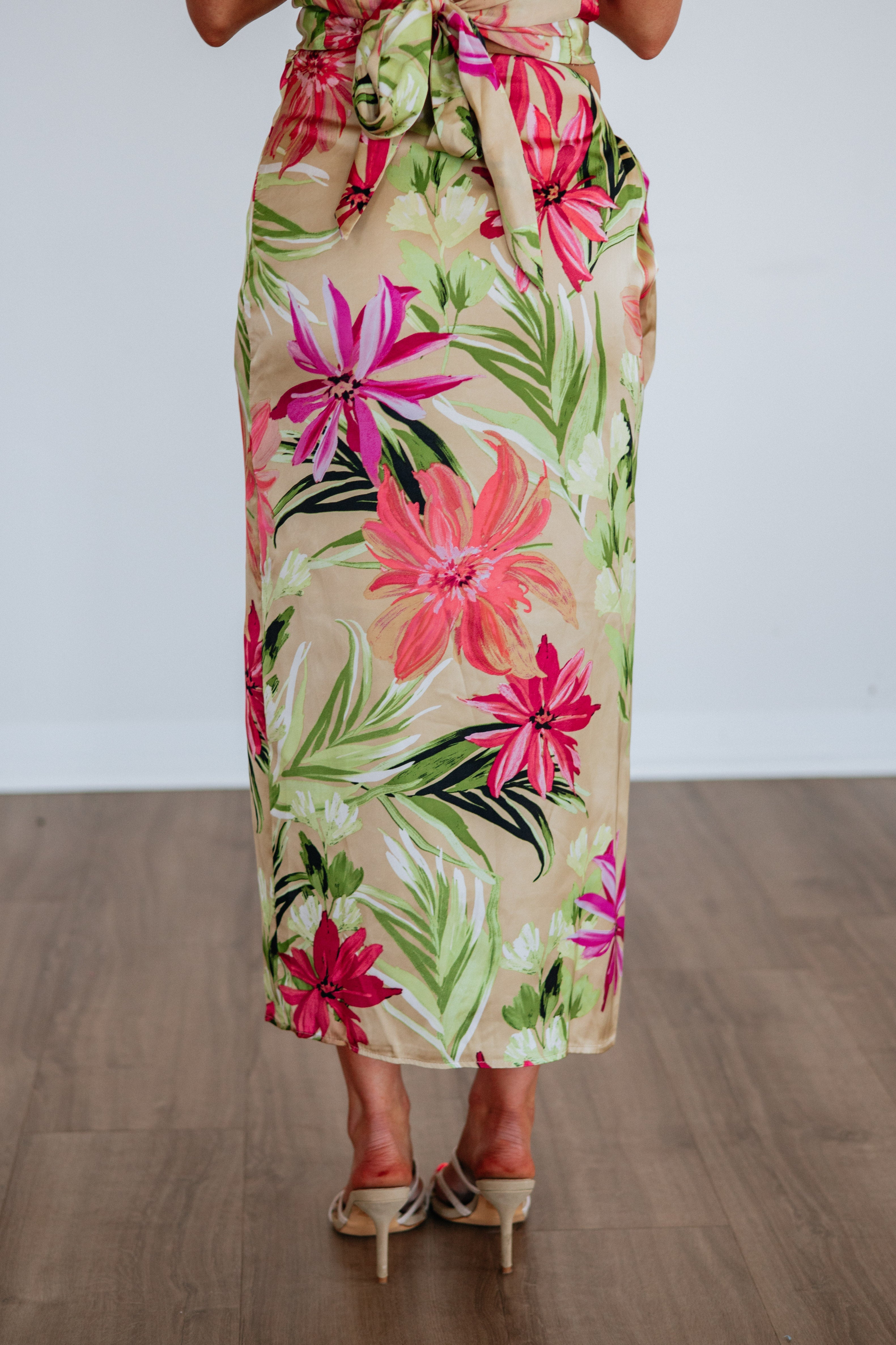 Sarong Wrap Midi Skirt in Sand Mix Polyester