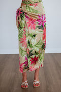 Sarong Wrap Midi Skirt in Sand Mix Polyester